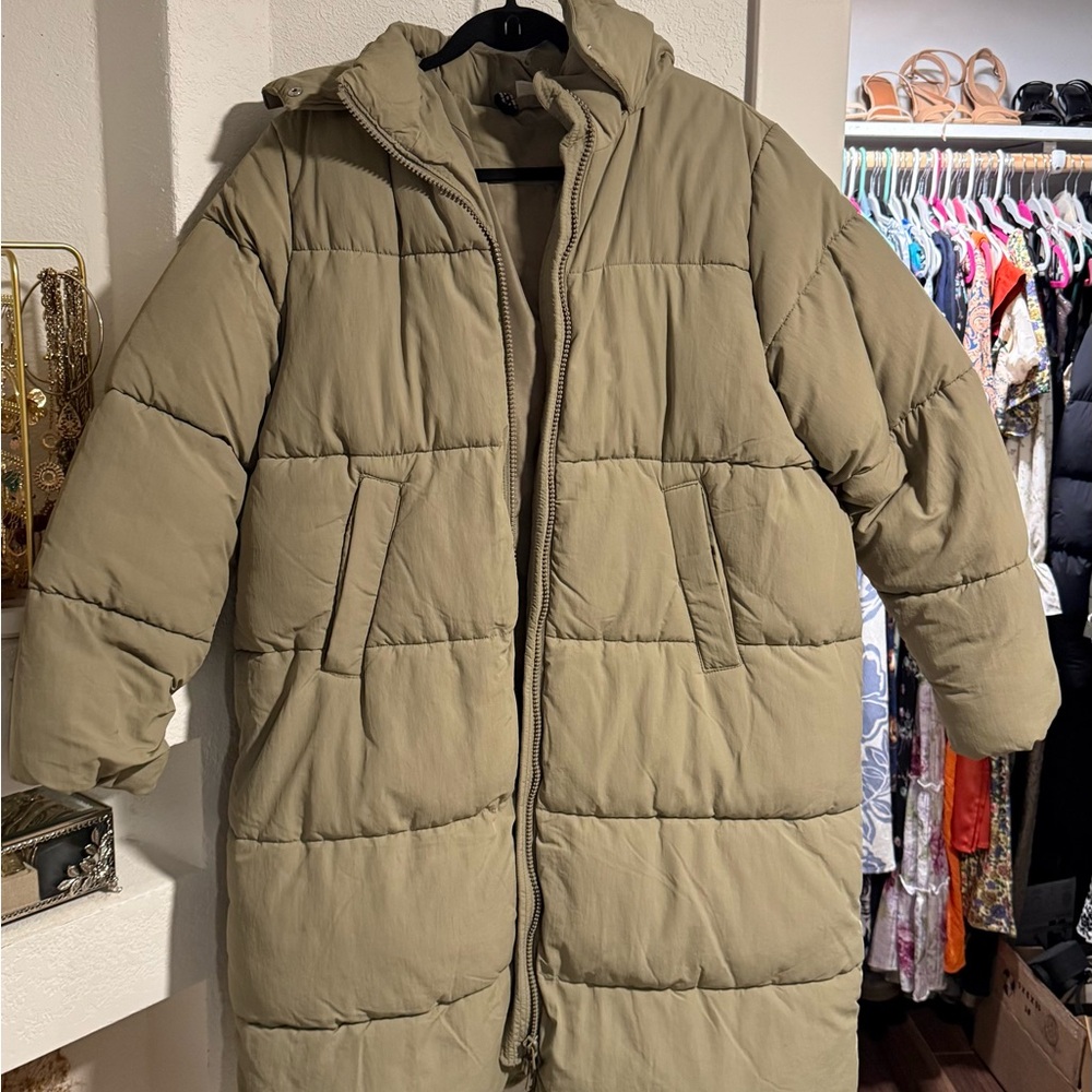 Olive Green Long Puffer Jacket